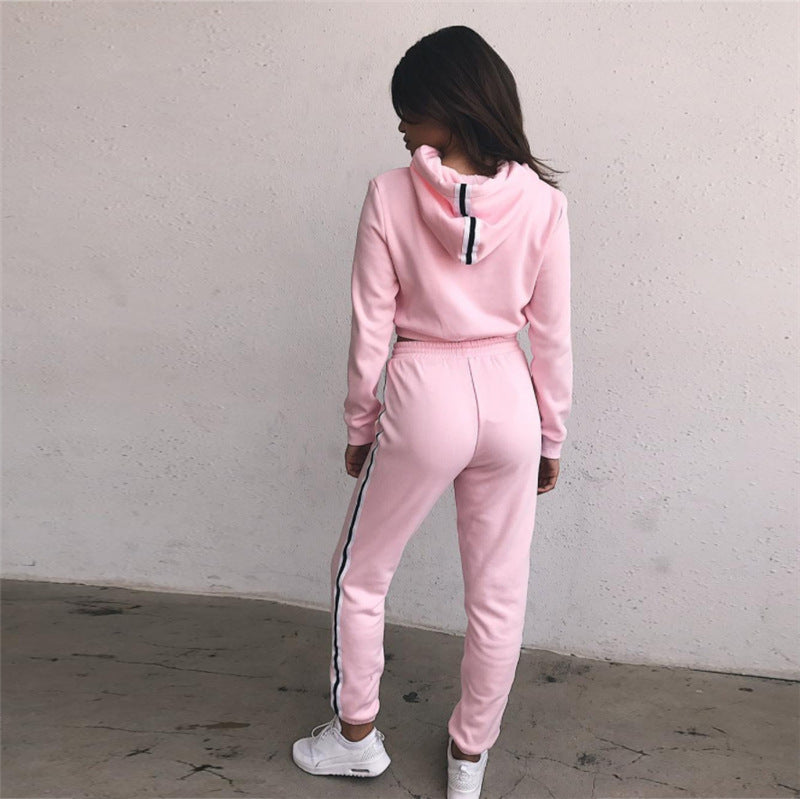 Custom Logo Cotton Sportswear Suit: Hooded Sweatshirt & Straight Pants Set Custom Logo Cotton Sportswear Suit: Hooded Sweatshirt & Straight Pants Set